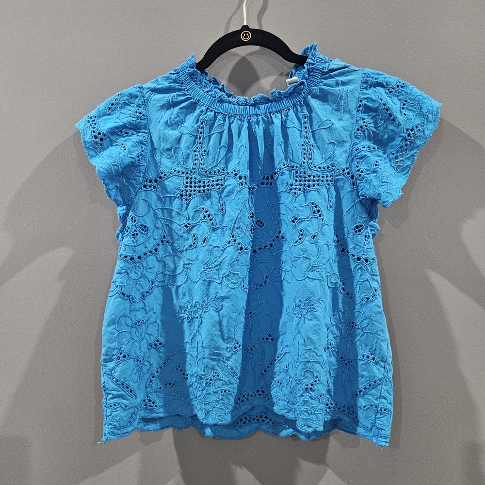 Vibrant Blue Eyelet Blouse